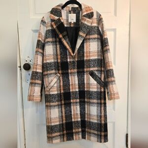 River Island Navy And Camel Mid Length Warm Coat With Snap Closure UK 12 / US 8